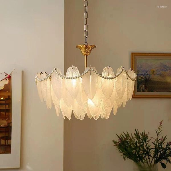 Lustres Français De Luxe Plume En Verre Lustre Rétro Américain Salon Suspendu Lumière Chambre À Manger Lustre Suspendu Suspension Lampe