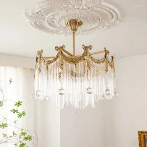 Kroonluchters Franse luxe puur koperen led woonkamer kristallen kroonluchter slaapkamer boog kwastel lamp mooi romantisch restaurant hanger