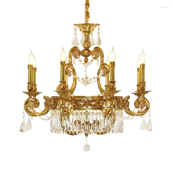 Lustres français rétro cuivre lustre de luxe Villa salon salle à manger lampe chambre étude lampes en cristal baroques