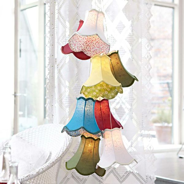 Lustres G4 modernes suspendus grappes tissu coloré ombre LED lumières/8 têtes bricolage chambre/chambre d'enfants lampes 110 V 220 V