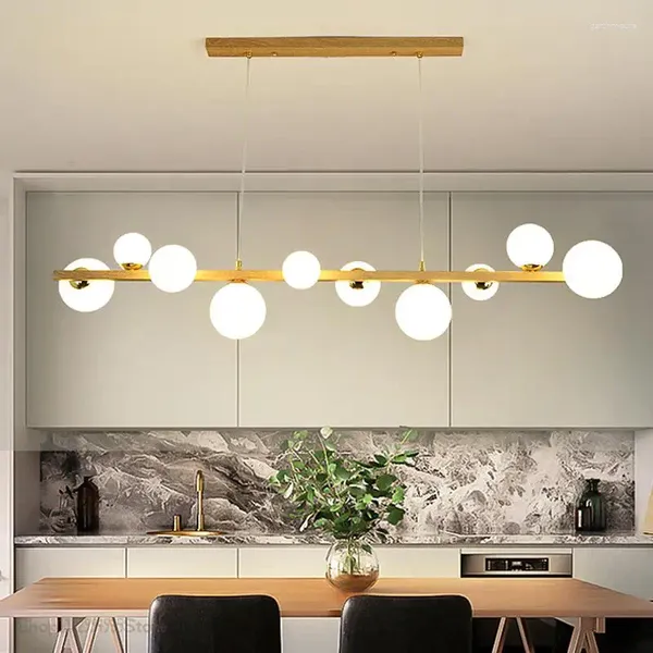 Lustres boule de verre lustre bois suspension pour plafond salle à manger salon chambre suspension luminaire moderne