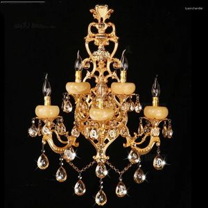 Candelabros dorados de 5 brazos, lámpara de pared grande para salón, accesorios Retro, aplique de pasillo, dormitorio, Villa, salón, lámpara de cristal