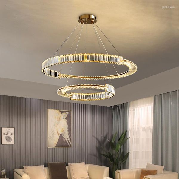 Lustres Or Led Cristal Pendentif Lumières Maison Décor Intérieur Luminaires Nordique Moderne Villa Salon Lumière De Luxe Anneau Lustre