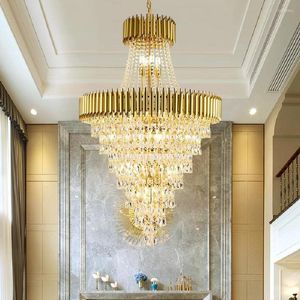 Kroonluchters gouden luxe kristal kroonluchter voor el hall plafonds trap woonkamer hangende lamp decoratieve moderne hangers