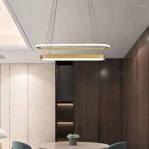 Lustres bande d'or salle à manger lampes suspendues moderne minimaliste nordique intérieur bureau à domicile lumière chaude barre de réception lampe à LED