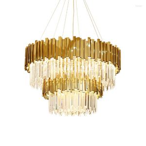 Lustres Doré Art Déco Lustre En Cristal En Acier Inoxydable Postmoderne Éclairage Lustre Suspension Luminaire Lampen Pour Foyer Chambre