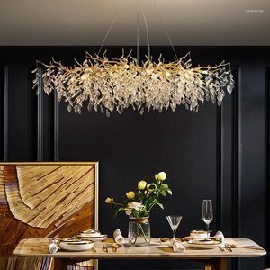 Kroonluchters gouden kristal kroonluchter rechthoekige takken eiland decoratieve verlichting Franse luxe villa woonkamerlampen