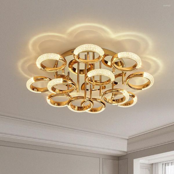 Lustres doré luxueux lustre moderne LED salon lumières décoratives pour la chambre simple éclairage à la maison décor