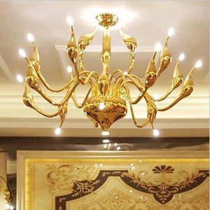 Lustres magnifiques Swan LED CHAMBRE FOILER Villa Pendants Lights Luster Noir blanc rouge or suspendu lampe à la maison Decor