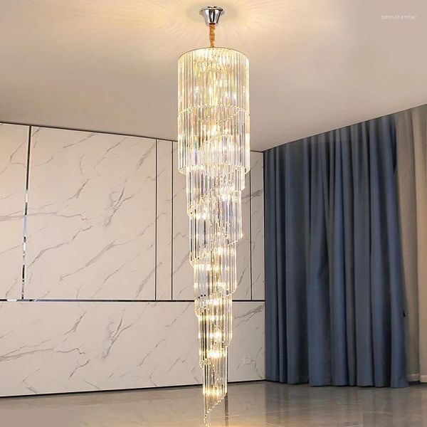 Lustres Guzhen fabricant hall El cristal scintillant lustre Duplex bâtiment escaliers lumière salon longue lampe suspendue