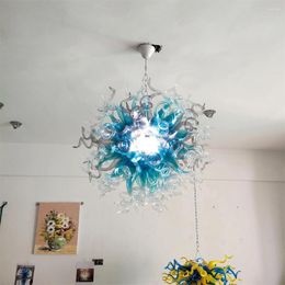 Kroonluchters handgemaakt blauw geblazen glas kroonluchter Chihuly -stijl verlichtingskunst voor thuis el villa
