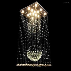 Lustres Ventes de vacances Pendentif carré Lustre en cristal Lampe moderne Escalier Éclairage Dia600 H1800mm