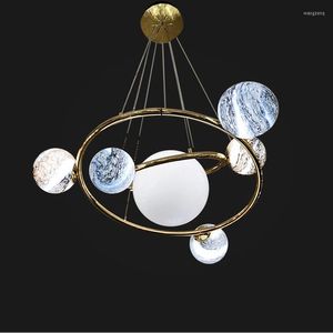 Lustres Home Design Décoration Éclairage Intérieur Nordic Globe Verre Led Lustre Anneau D'or Pour Cuisine Chambre Chevet Lampes Suspendues