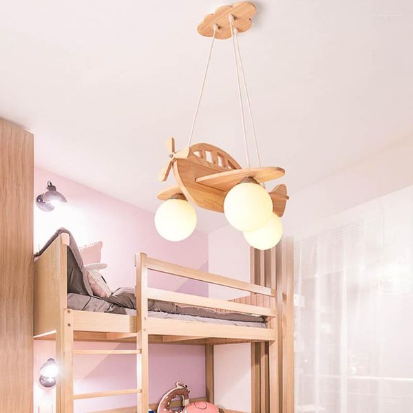 Lustres Homhi Enfants Plafond Avion Avion Bois Lampara Lumières Pour Chambre D'enfants Suspendus Lampy Luminaire HCL-012