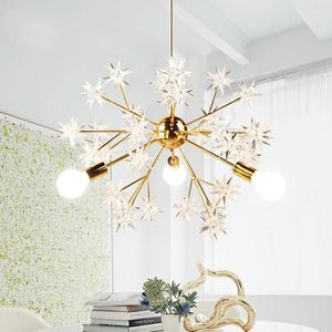 Kroonluchters ikvvt moderne gouden kroonluchter met heldere sterrenvorm metalen hangende plafondlamp voor woonkamer keukeneiland woonkamer e27