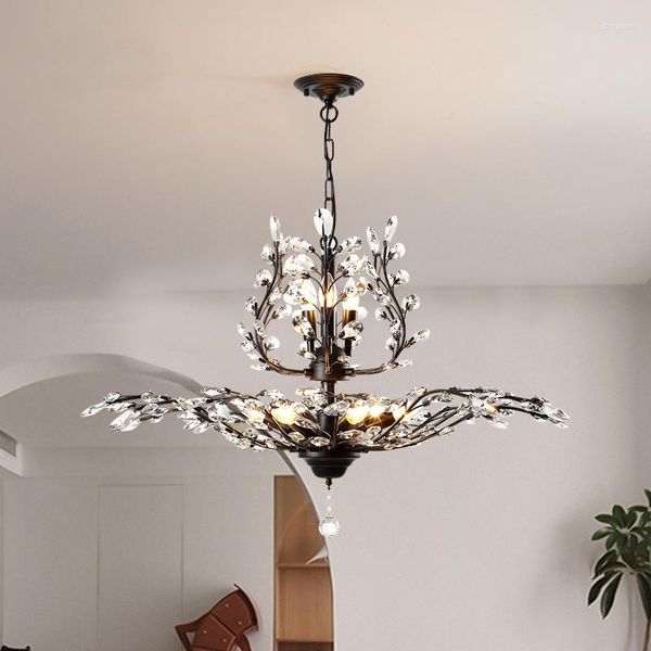 Lustres Lustre En Cristal De Style Industriel Pour Salon Hall Rustique Fer Pendentif Lampe Chambre Cuisine Cottage Bougie Suspension Lumière