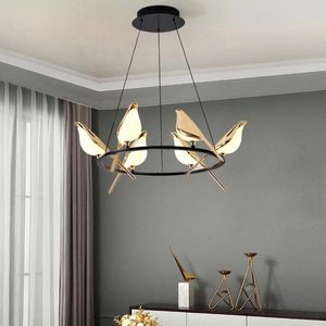 Kroonluchters Italiaanse ontwerper Bird Lamp LED Kroonluchter verlichting Postmodern 6 Lichten Creatief Living Eetkamer Keuken Hangende lamp.