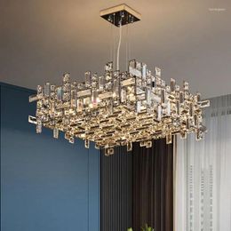 Kroonluchters Italiaanse luxe kristal kroonluchter moderne creatieve geometrische vierkante villa woonkamer eetkamer monster showroomlichten