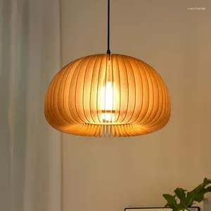 Lustres Style japonais Vintage citrouille pendentif lumières chambre chevet suspendu lampe en bois moderne salle à manger décor à la maison luminaires