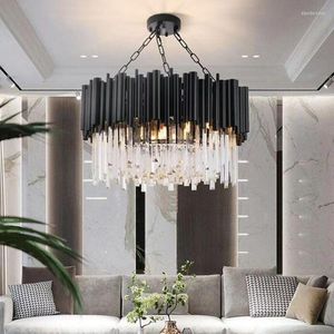 Lustres Jmmxiuz moderne noir lustre rond lampe en Cristal éclairage pour salon de luxe décoration de la maison Led Cristal luminaires