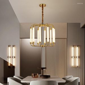 Lustres jmzm cuivre chinois cuivre lustre filed tube de forme lampe suspendue pour salle ￠ manger chambre ￠ coucher