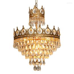 Candelabros K9 Crystal Crown Chandelier Light LED Francés Europeo Clásico Lámpara colgante Interior Round Loop Villa Accesorio de iluminación