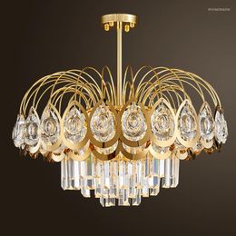 Candelabros K9 Crystal Luxury LED Chandelier Lighting para sala de estar Villa Lobby Postmodern Gold Decoration Lámpara colgante E14