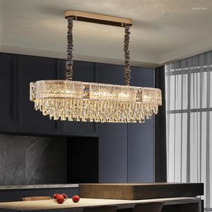 Lustres de cuisine îlot de cuisine lustre conception ovale moderne luxe cristal luminaires gold grand salle à manger lustre e14 lumières LED