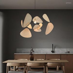 Kroonluchters breien rattan plafond glans salon led -lichten hangende lampen zwarte Japanse stijl thuisdecoratie voor eetkamer