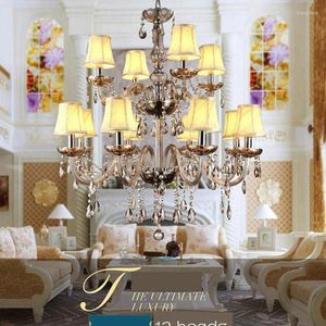 Lustres Grand lustre de plafond LED à 12 bras pour Villa El Antique cristal Lampara lampes pays Vintage bougie suspendus lumières