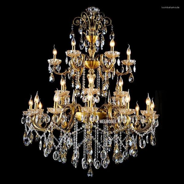 Lustres Grand 3 niveaux 24 bras Lustre en cristal luminaire en laiton Antique luxueux lampe de Lustre d'intérieur MD8504 L24 D1150mm H1400mm