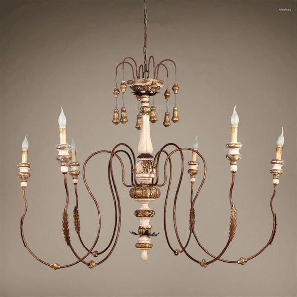 Lustres Grand Lustre Éclairage Pour Salon Rétro Or En Bois Vintage Foyer Suspensions 6 Lampe De Chambre Principale