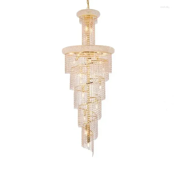 Lustres grand Empire Gold Crystal Chandelier Éclairage pour l'escalier Light Lobby de la lampe suspendue à l'escalier Lumière de luxe