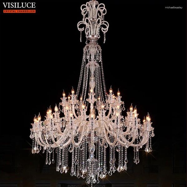 Lustres grands luxe en cristal lustre d'éclairage d'éclairage des lumières de foyer pour la cage de cage villa el lustre k9 le pendant de la salle de banquet