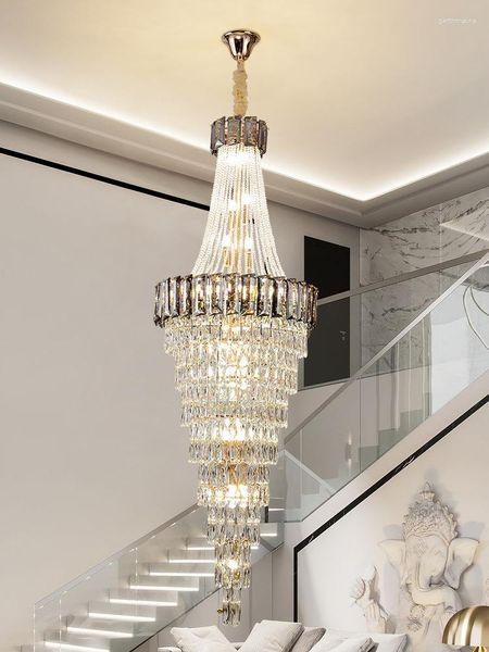 Lustres grands lustres en cristal moderne pour escalier luxe ambre fumé gris décor intérieur limpymat suspendu luminaire de hall de hall long hall lampe