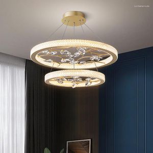 Lustres Led 3 Lumière Modifiable AC110V 220V Anneau En Cristal Minimaliste Lustre Rond Suspendu Suspension Moderne Lampe De Salon