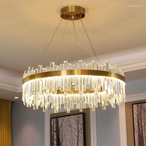 Lustres Led 3 Lumière Modifiable Lustre De Plafond Moderne Rond En Cristal Suspendu AC110V 220V Lampe De Salon Chaud Luminaire À La Maison