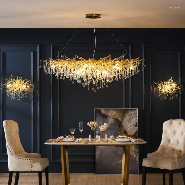 Lustres Led Art Lustre Suspension Lumière Moderne De Luxe Nordique Simple Cristal Salon Salle À Manger Chambre Cuisine Décor À La Maison Hanglamp