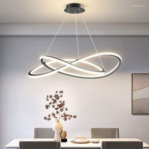 Lustres LED plafond pour salon chambre à manger cuisine lampes suspendues moderne simple anneau noir conception lampes suspendues