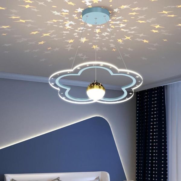 Lustres Led lustre pour chambre d'enfant salon ciel étoilé moderne plafonnier chambre fille décor à la maison rose bleu