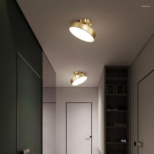 Kroonluchters Led Kroonluchter Voor Thuis Hal Gangpad Foyer Moderne Gouden Koperen Rotatie Hangende Plafondlamp Gang Balkon Messing Verlichting