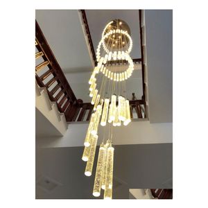 Lustres Led Lustre Doré Duplex Grenier Salon Escalier Long Cristal El Décoration Pendentif Goutte Livraison Lumières Éclairage Dhgi8