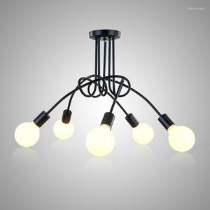 Lustres LED Lustre Éclairage Moderne Industriel Araignée Plafond Vintage Noir Fer Luminaires Chambre Salon E27