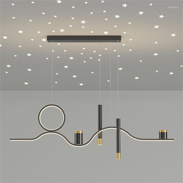 Lustres LED Lustre Moderne Minimaliste Longue Salle À Manger Table Suspension Lampe Nordique Creative Romantique Étoile Bar Pendentif Maison