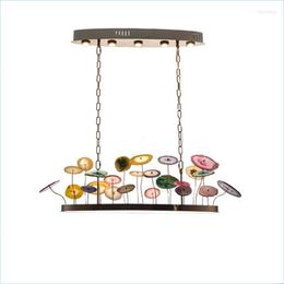 Lustres Led Colorized Agate Designer Rond Ovale Lustre Éclairage Lustre Suspension Luminaire Lampen Pour Salle À Manger Drop Del Dh29Q