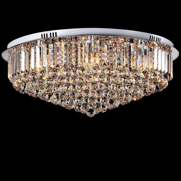 Les lustres LED Crystal Plafond Light Round E14 Chandelier Adapter lampe K9 Crystal Silver Chrome Plafond Pendant Light for Living Room