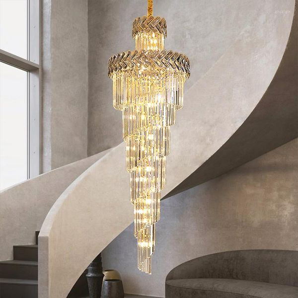 Lustres Led Lustre En Cristal Pour Escalier Moderne Décor À La Maison Lampe De Luxe Fumé Gris Cristal Éclairage Intérieur Grand Or Escalier Lustre