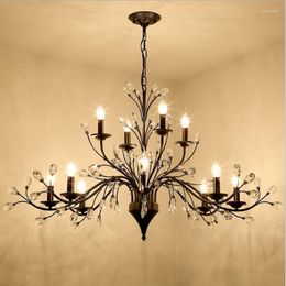 Candelabros LED de cristal para sala de estar, comedor, dormitorio, cocina, lámpara colgante para interiores, luces colgantes Vintage americanas para El Villa