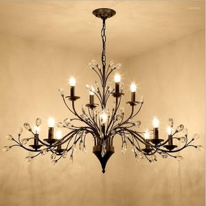 Candelabros LED de cristal para sala de estar, comedor, dormitorio, cocina, lámpara colgante para interiores, luces colgantes Vintage americanas para El Villa