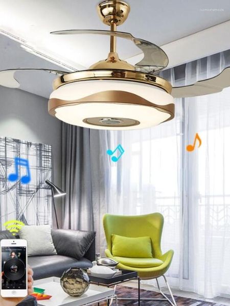 Lustres Led Double Anneau Bluetooth Musique Ventilateur De Plafond Lampe Téléphone App Avec Lumières Télécommande Ventilateurs De Chant Pour Restaurant Chambre D'enfant
